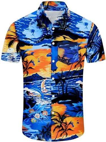 Comdecevis Men's Hawaiian Floral Shirts Short Sleeve Button Down Tropical Summer Beach Shirts