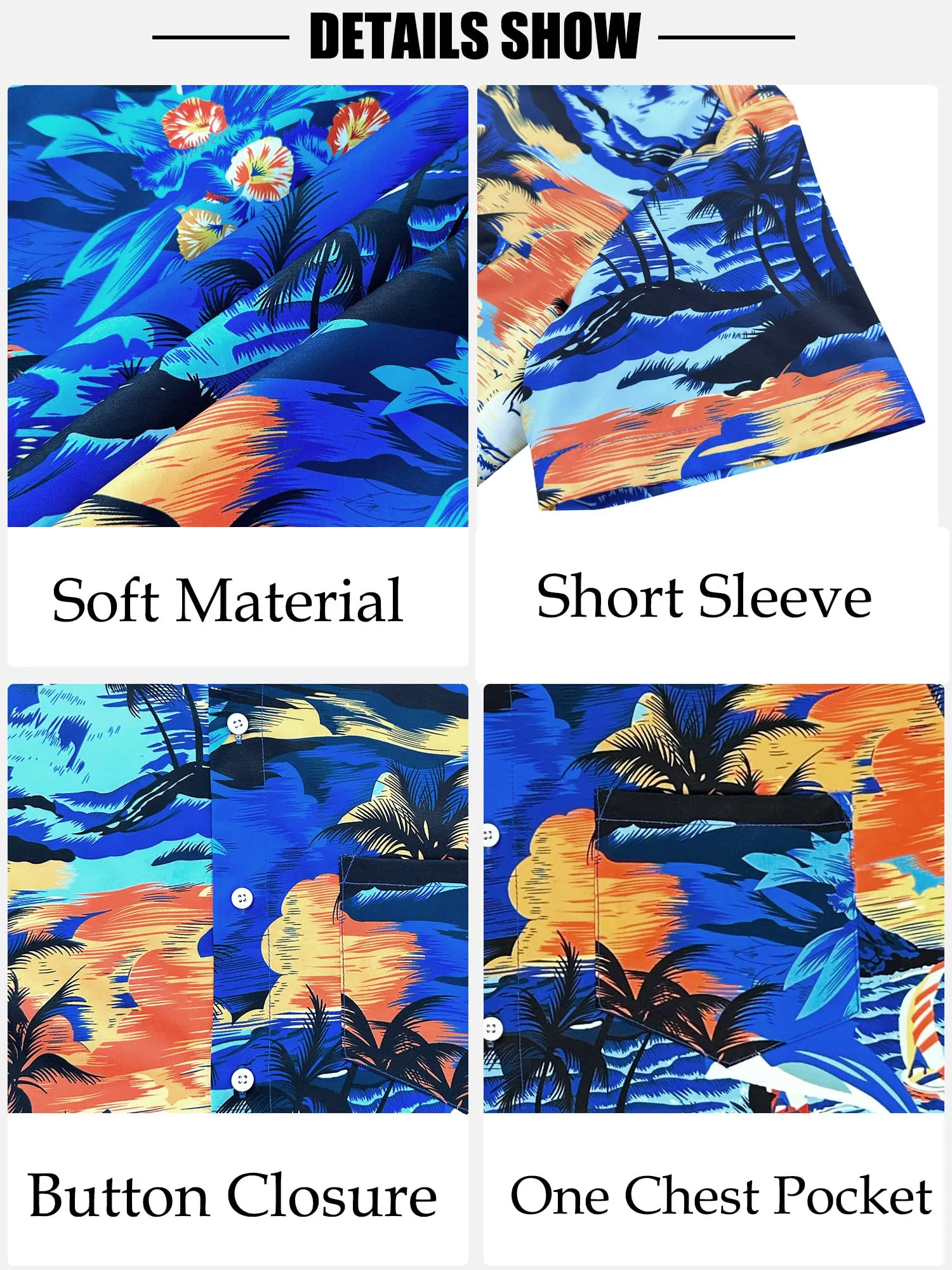Comdecevis Men's Hawaiian Floral Shirts Short Sleeve Button Down Tropical Summer Beach Shirts