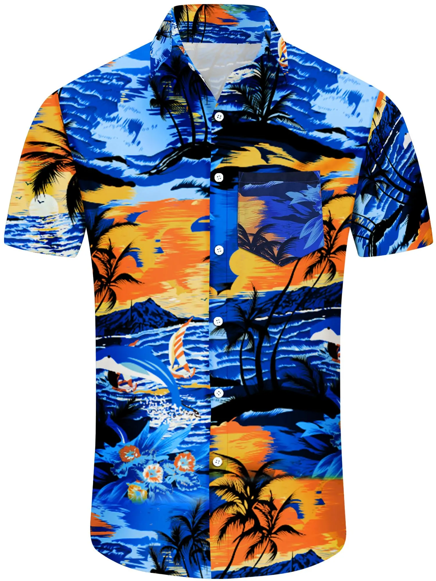 Comdecevis Men's Hawaiian Floral Shirts Short Sleeve Button Down Tropical Summer Beach Shirts