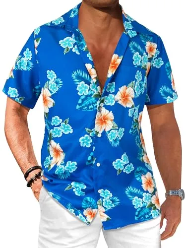Comdecevis Men's Hawaiian Floral Shirts Short Sleeve Button Down Tropical Summer Beach Shirts