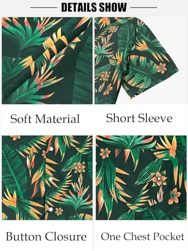 Comdecevis Men's Hawaiian Floral Shirts Short Sleeve Button Down Tropical Summer Beach Shirts