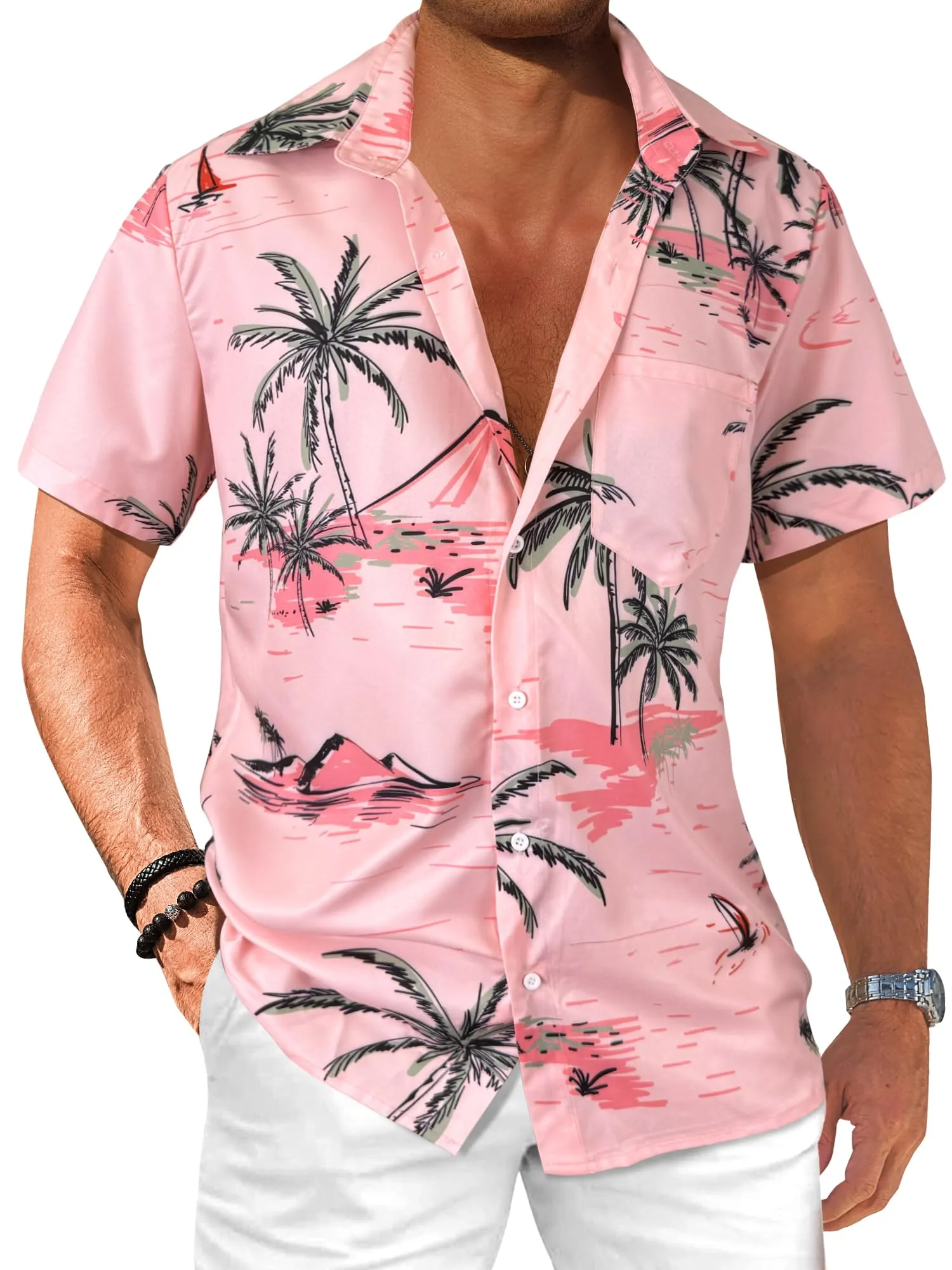 Comdecevis Men's Hawaiian Floral Shirts Short Sleeve Button Down Tropical Summer Beach Shirts