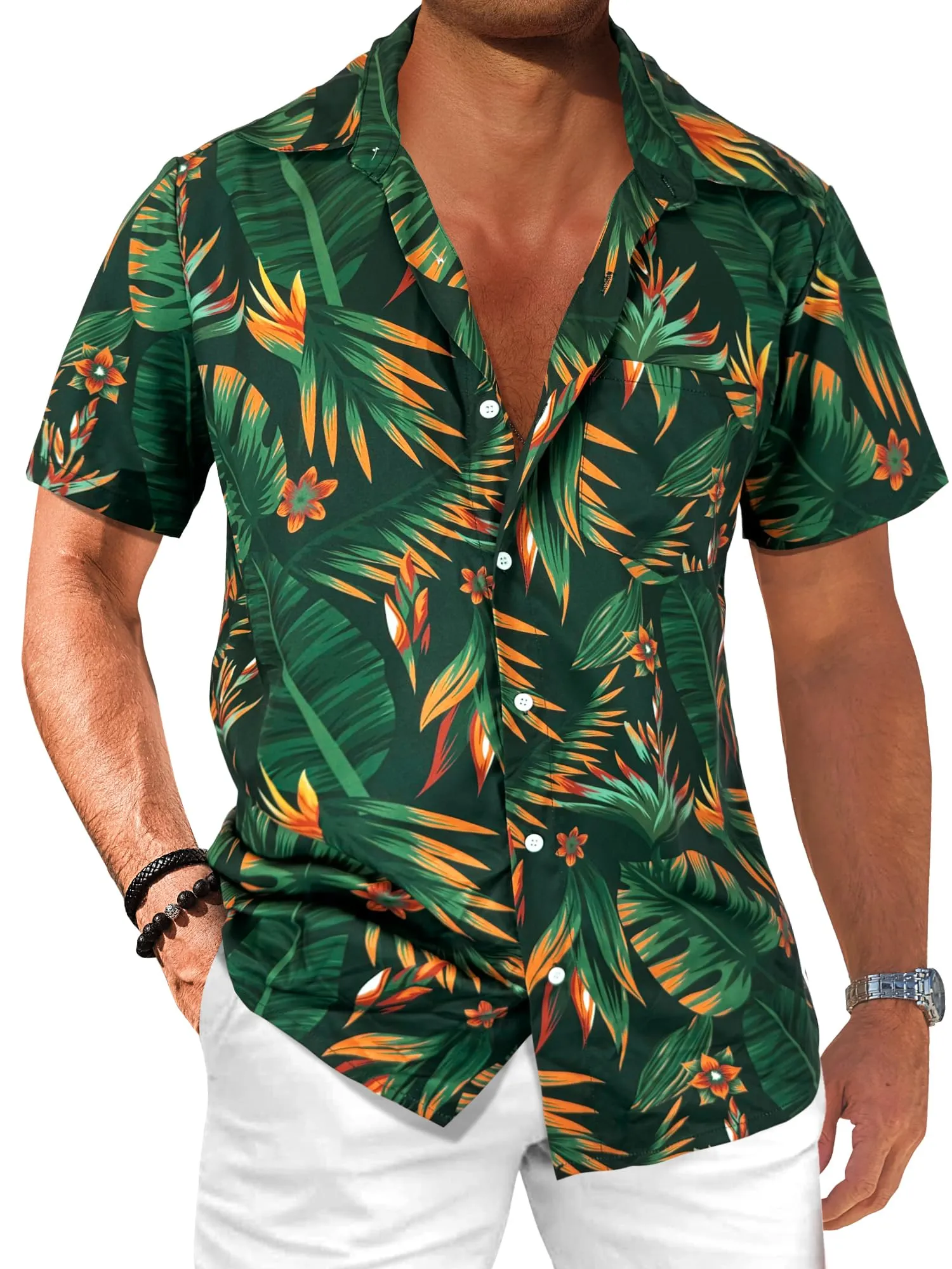 Comdecevis Men's Hawaiian Floral Shirts Short Sleeve Button Down Tropical Summer Beach Shirts