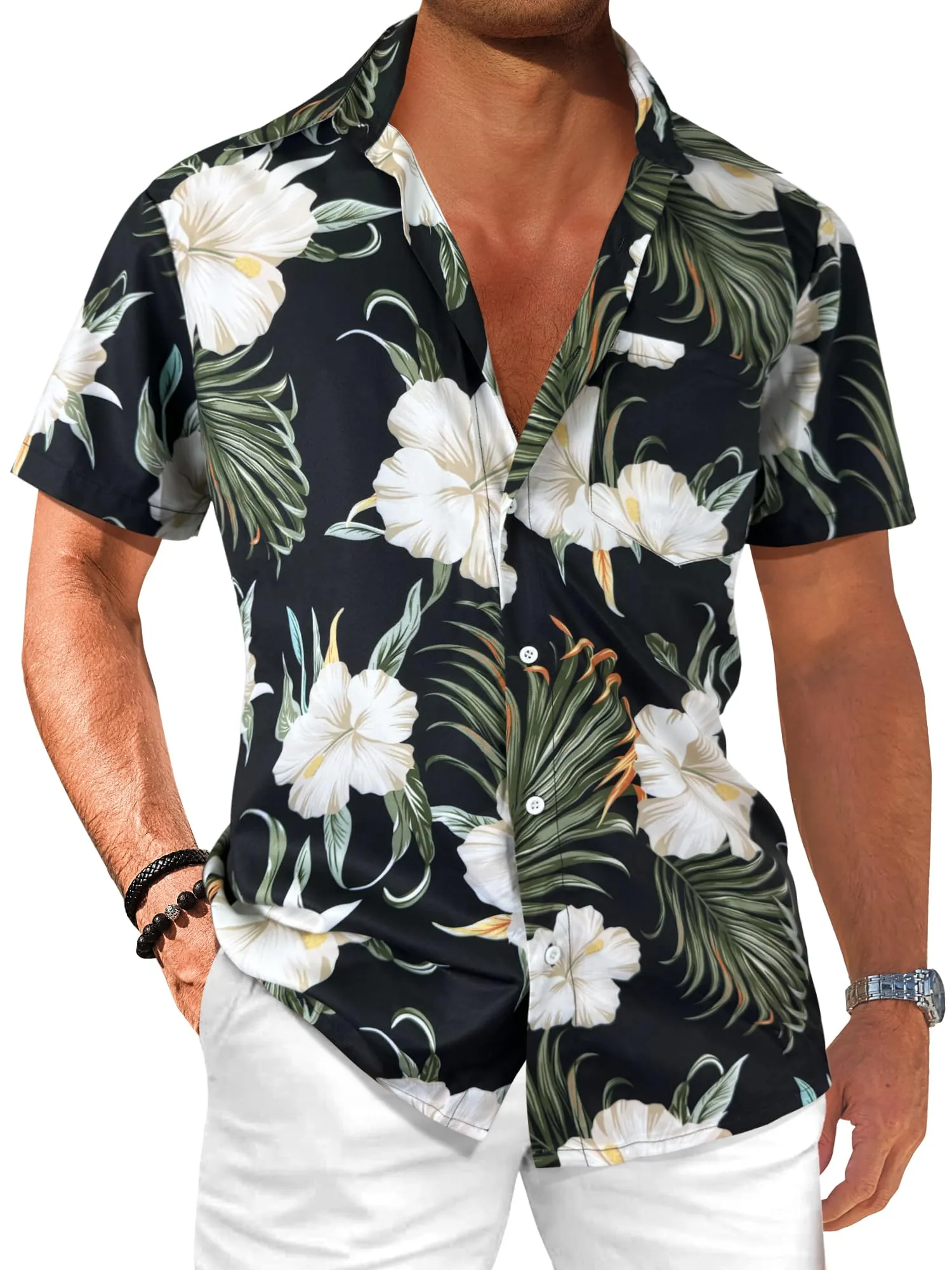 Comdecevis Men's Hawaiian Floral Shirts Short Sleeve Button Down Tropical Summer Beach Shirts