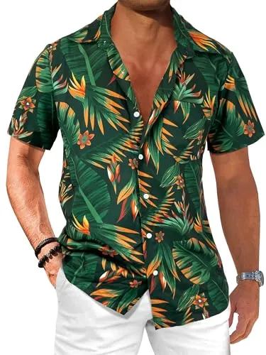 Comdecevis Men's Hawaiian Floral Shirts Short Sleeve Button Down Tropical Summer Beach Shirts