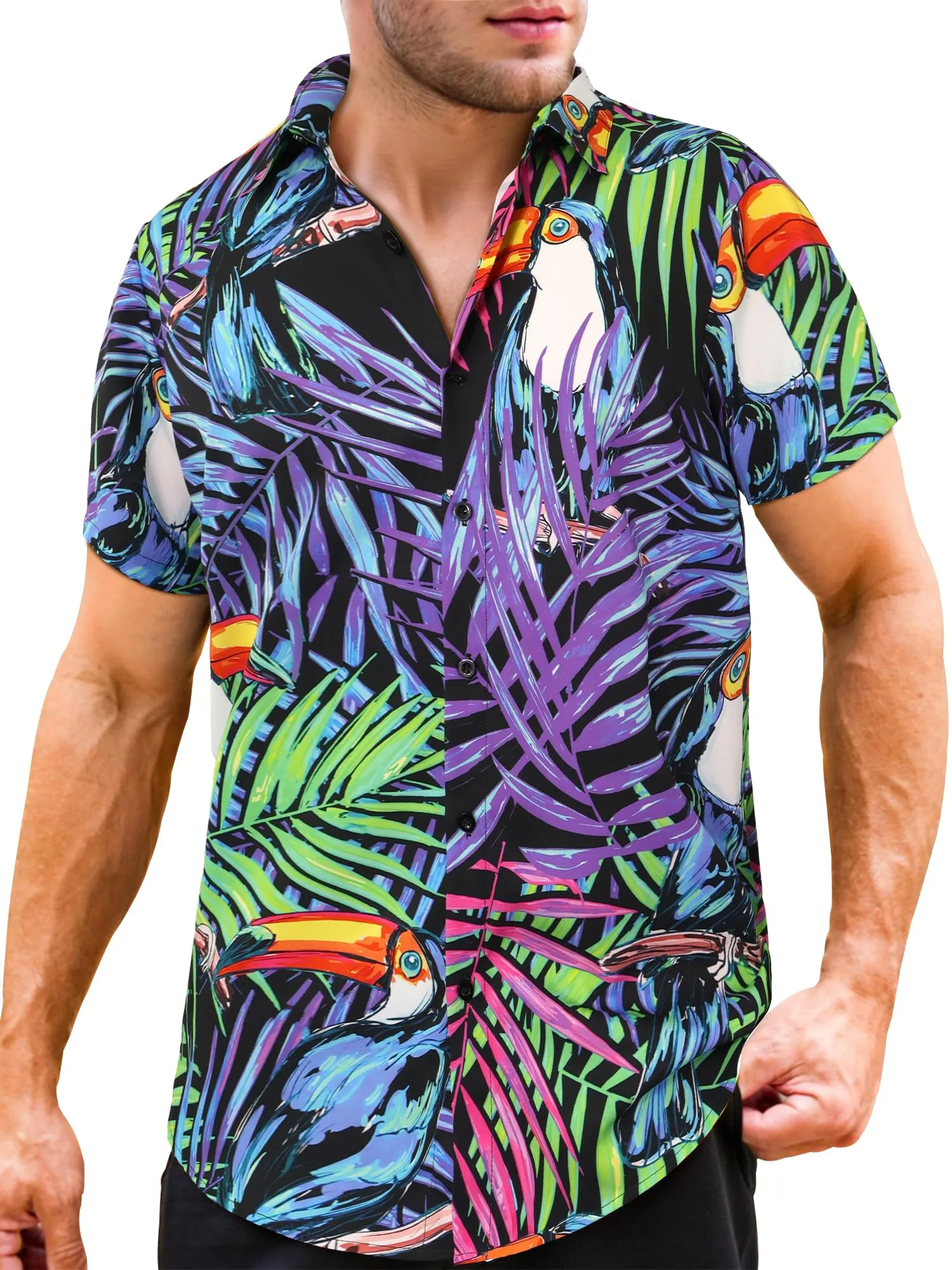 Comdecevis Men's Hawaiian Floral Shirts Short Sleeve Button Down Tropical Summer Beach Shirts