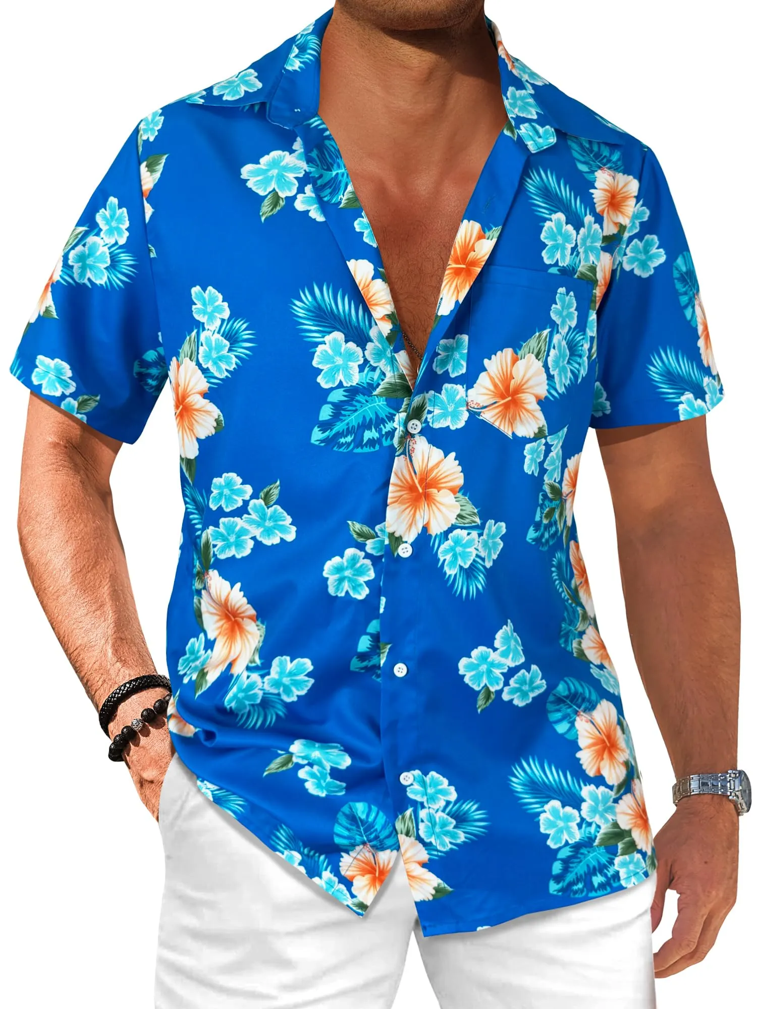 Comdecevis Men's Hawaiian Floral Shirts Short Sleeve Button Down Tropical Summer Beach Shirts