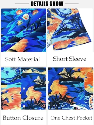 Comdecevis Men's Hawaiian Floral Shirts Short Sleeve Button Down Tropical Summer Beach Shirts