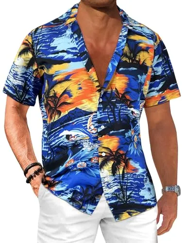 Comdecevis Men's Hawaiian Floral Shirts Short Sleeve Button Down Tropical Summer Beach Shirts