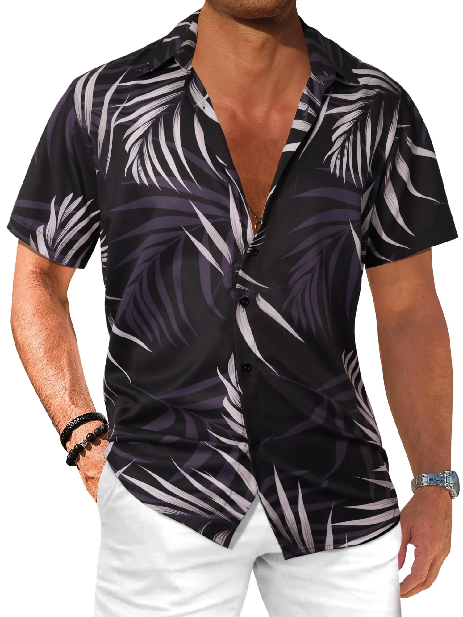 Comdecevis Men's Hawaiian Floral Shirts Short Sleeve Button Down Tropical Summer Beach Shirts