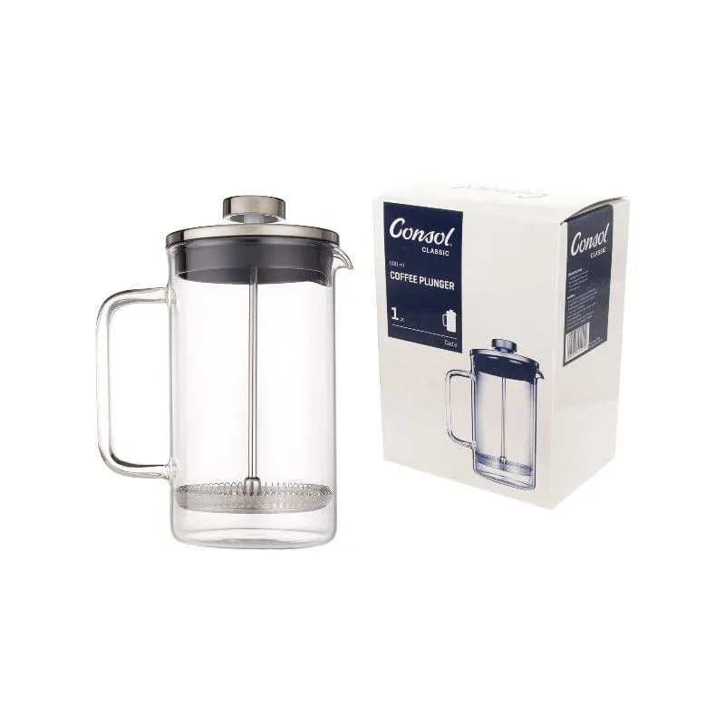 Consol Cadiz Borosilicate Glass Coffee Plunger With S/steel Lid And Knob, 600ml 41401