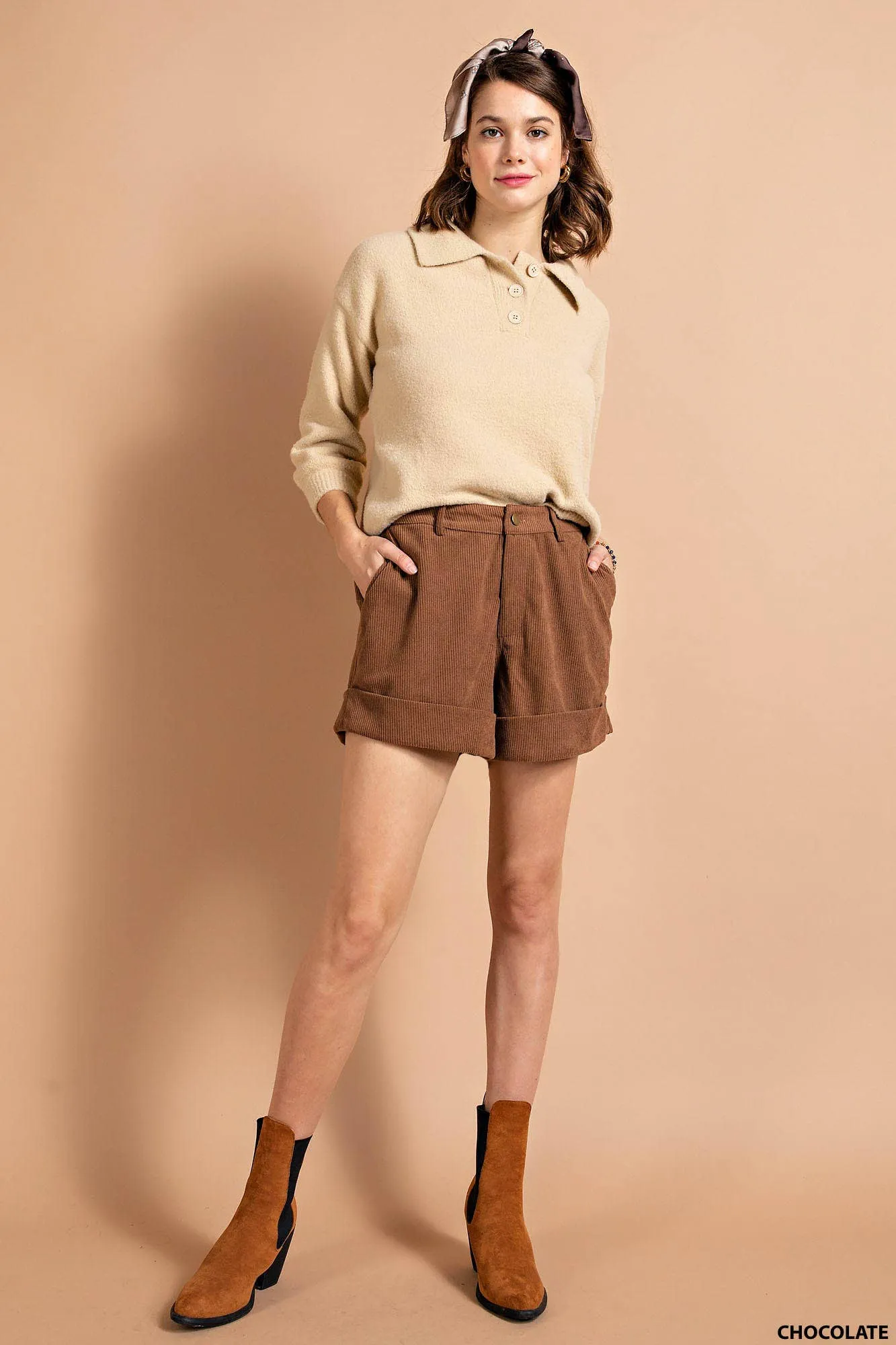 Corduroy Cuffed Shorts