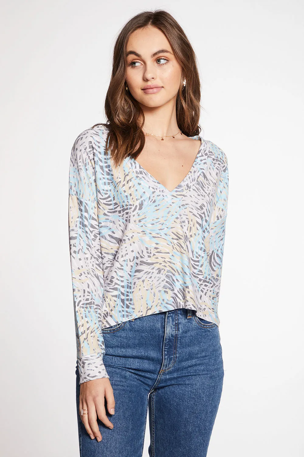 Cozy Knit Cropped Long Sleeve Drop Shoulder Hi Lo V Neck Pullover