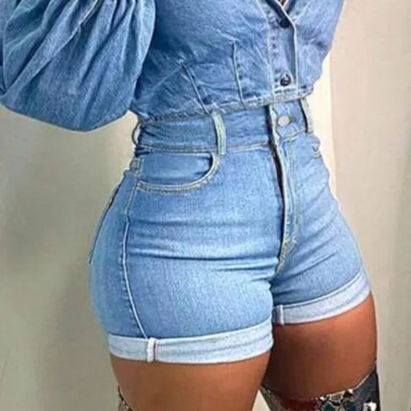 •Cuffing Season• High Rise Rolled &amp; Cuffed Hem Denim Shorts