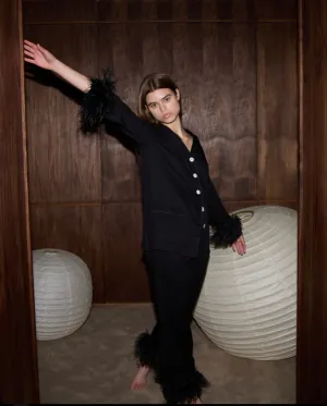 Daily Sleeper Party Black Pajamas Set with Detachable Feathers