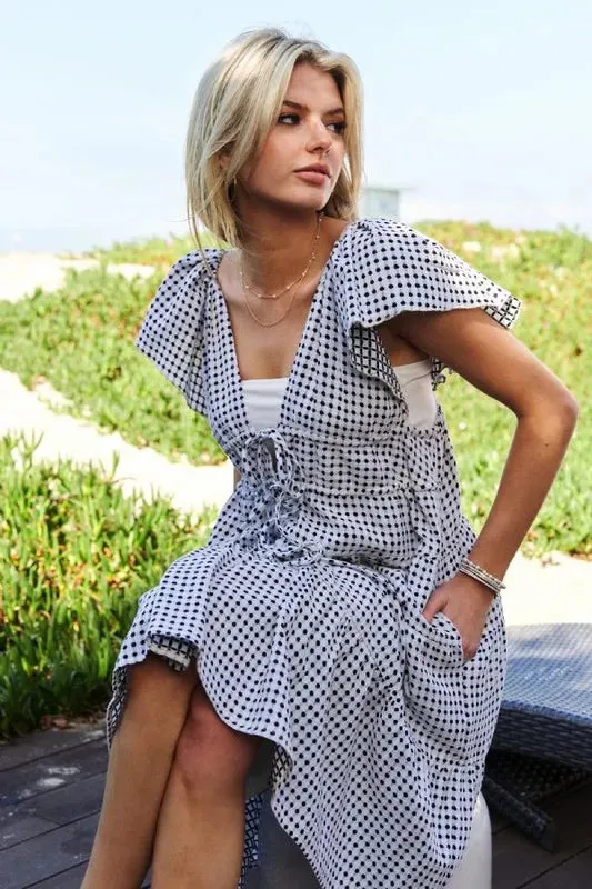 Davi & Dani Jacquard V-Neck Flutter Cap Sleeve Tiered Dress