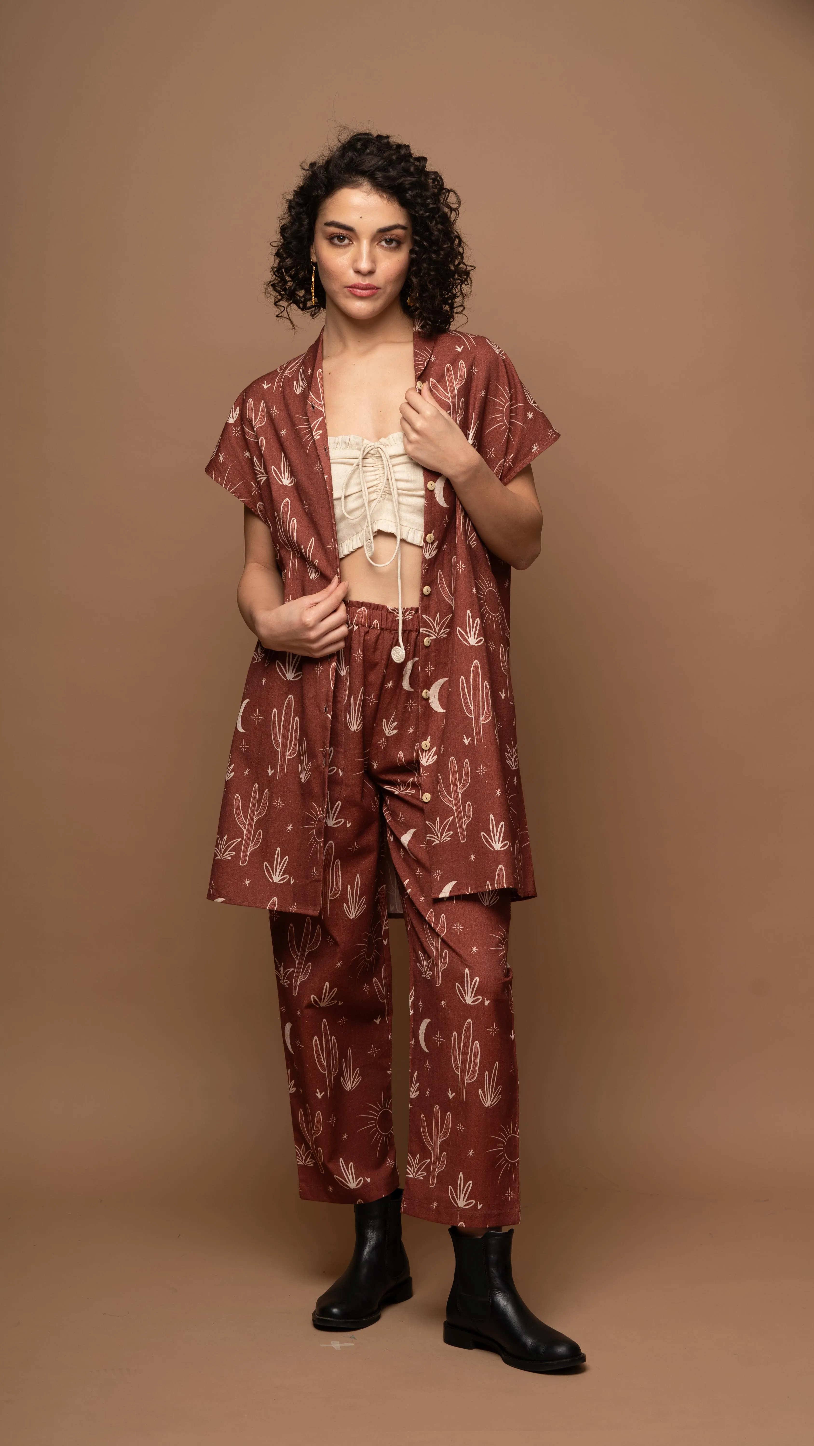 Deep Rust Whimsy Co-ord Pants Set in Siesta in the desert Pattern