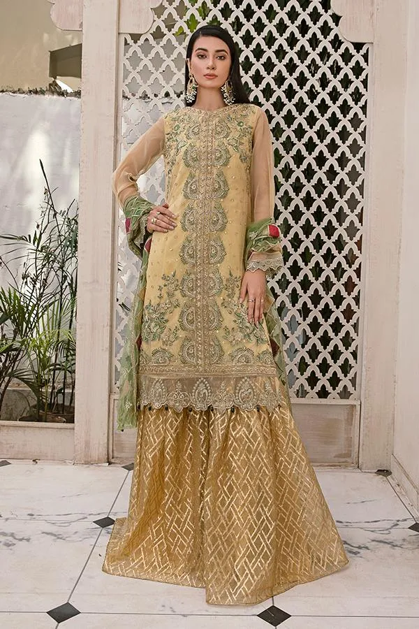 Deepak Perwani Pakistani Sharara in Golden Color #PF58