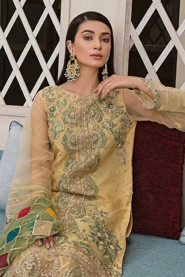 Deepak Perwani Pakistani Sharara in Golden Color #PF58