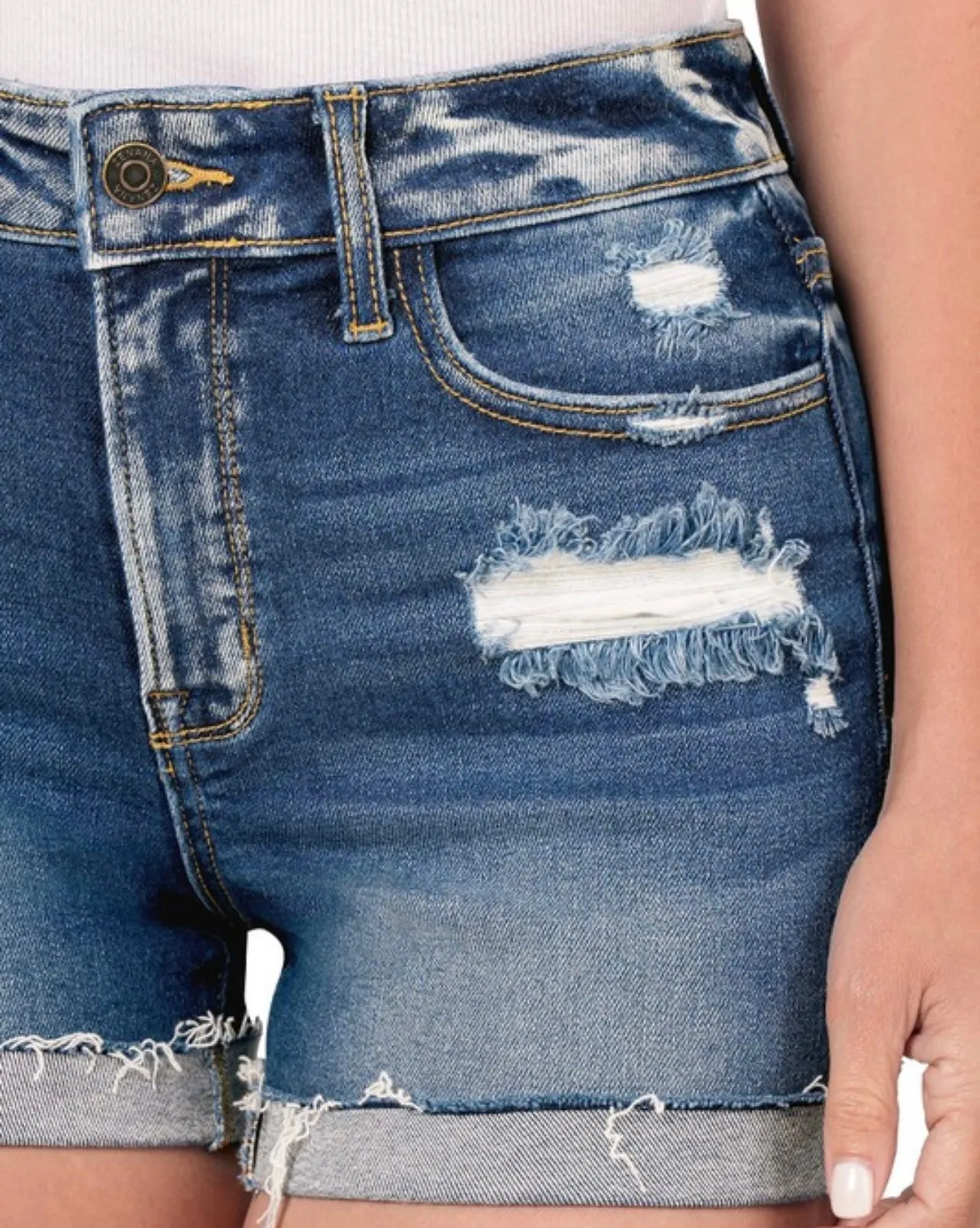 Distressed Cuffed Raw Hem Denim Shorts