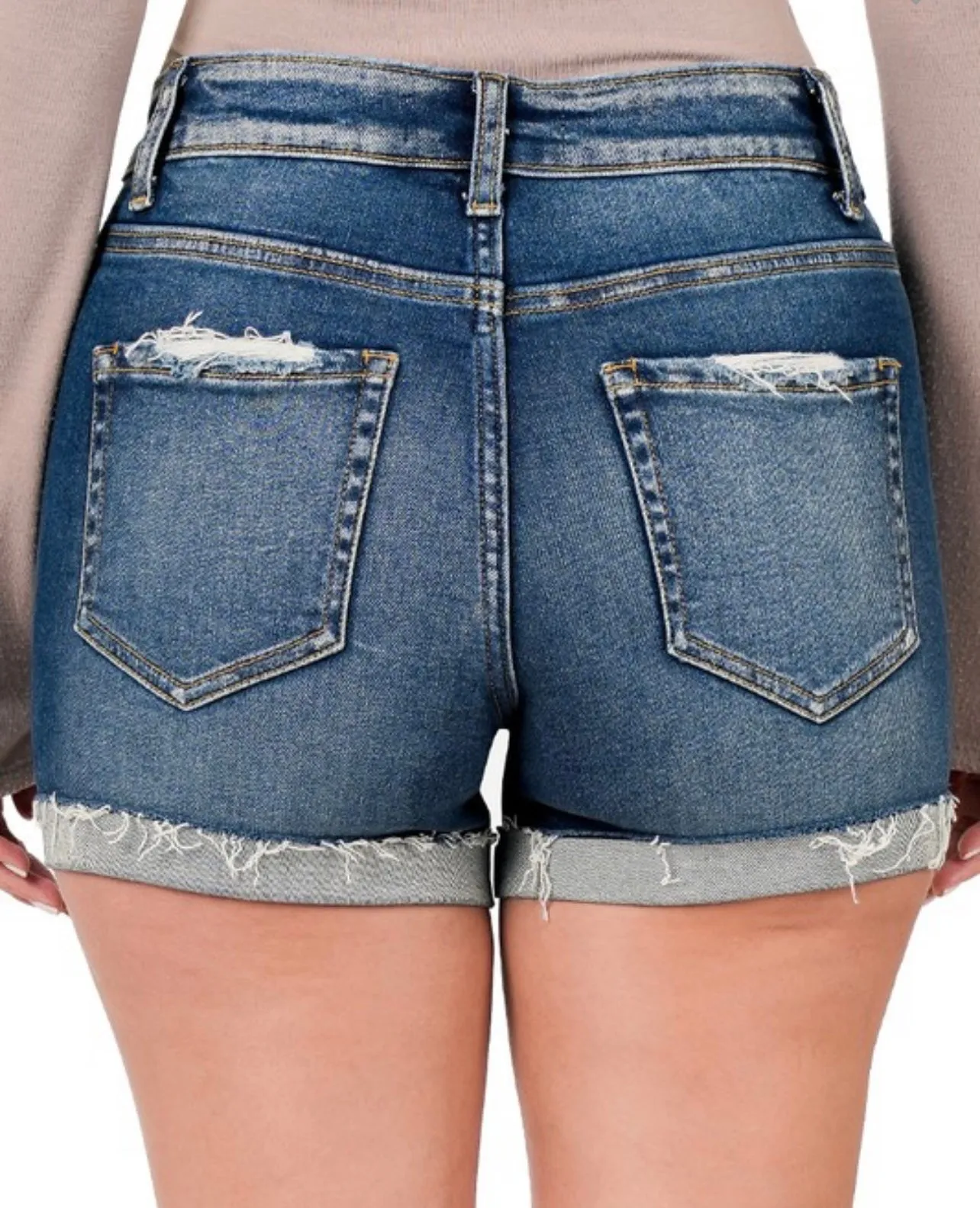 Distressed Cuffed Raw Hem Denim Shorts