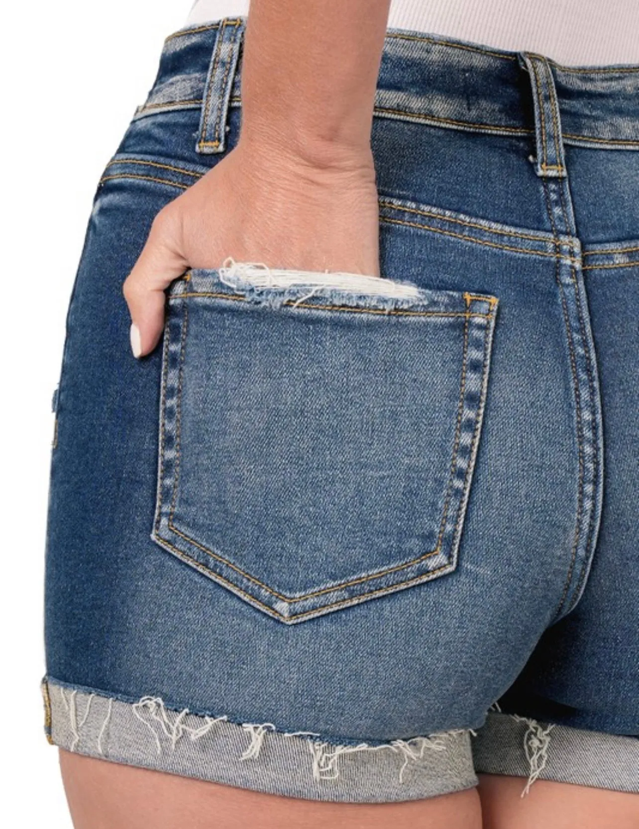 Distressed Cuffed Raw Hem Denim Shorts