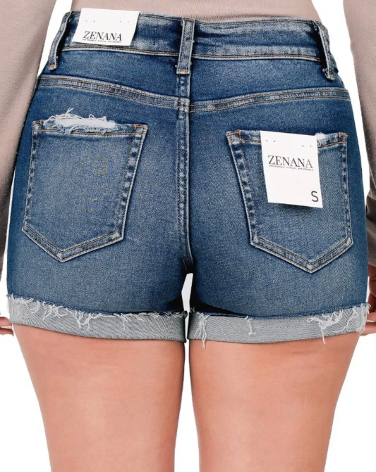 Distressed Cuffed Raw Hem Denim Shorts