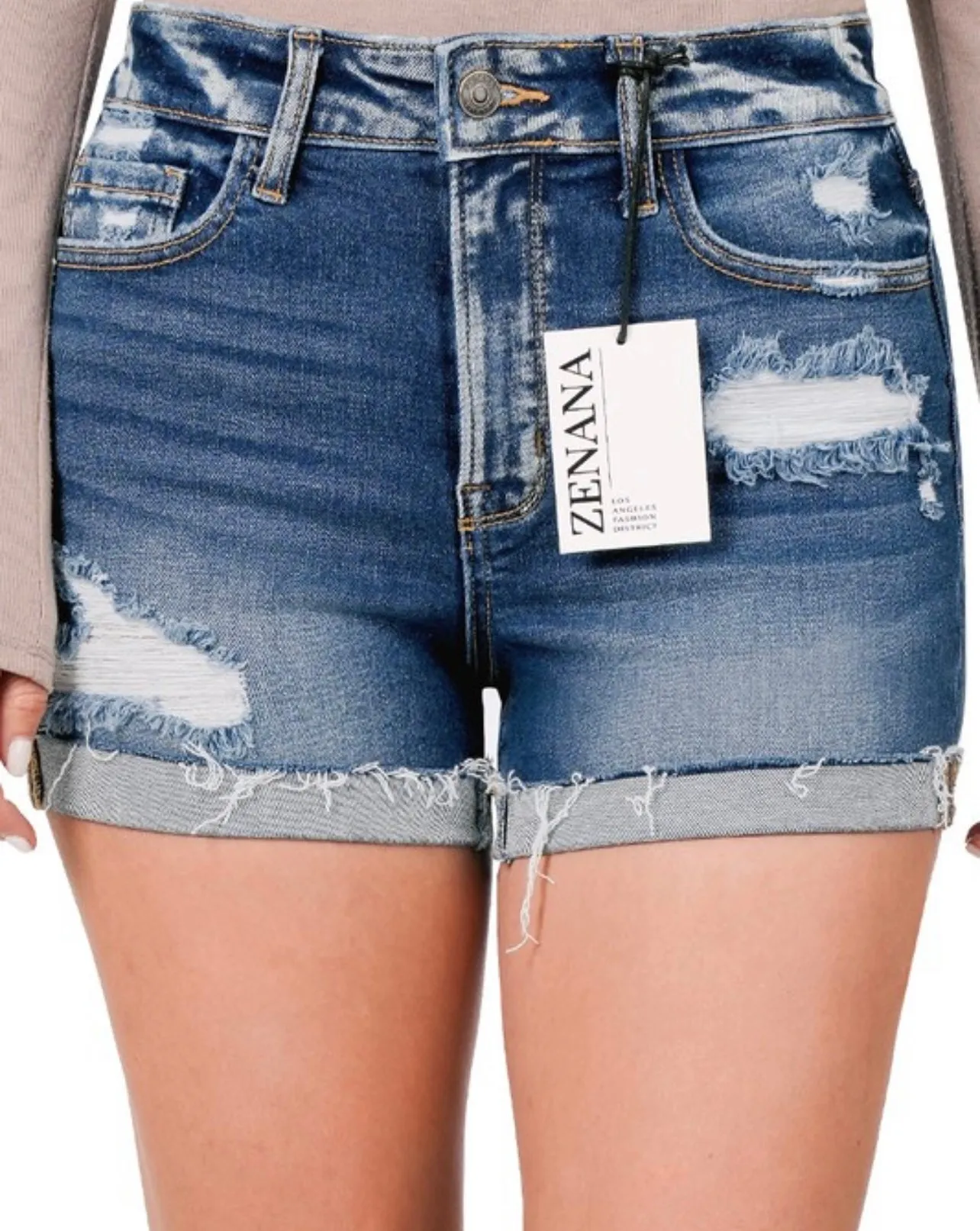 Distressed Cuffed Raw Hem Denim Shorts