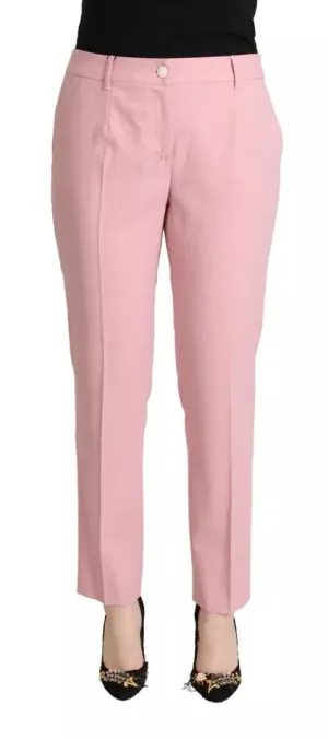 Dolce & Gabbana Pink Wool Mid Waist Tapered Pants
