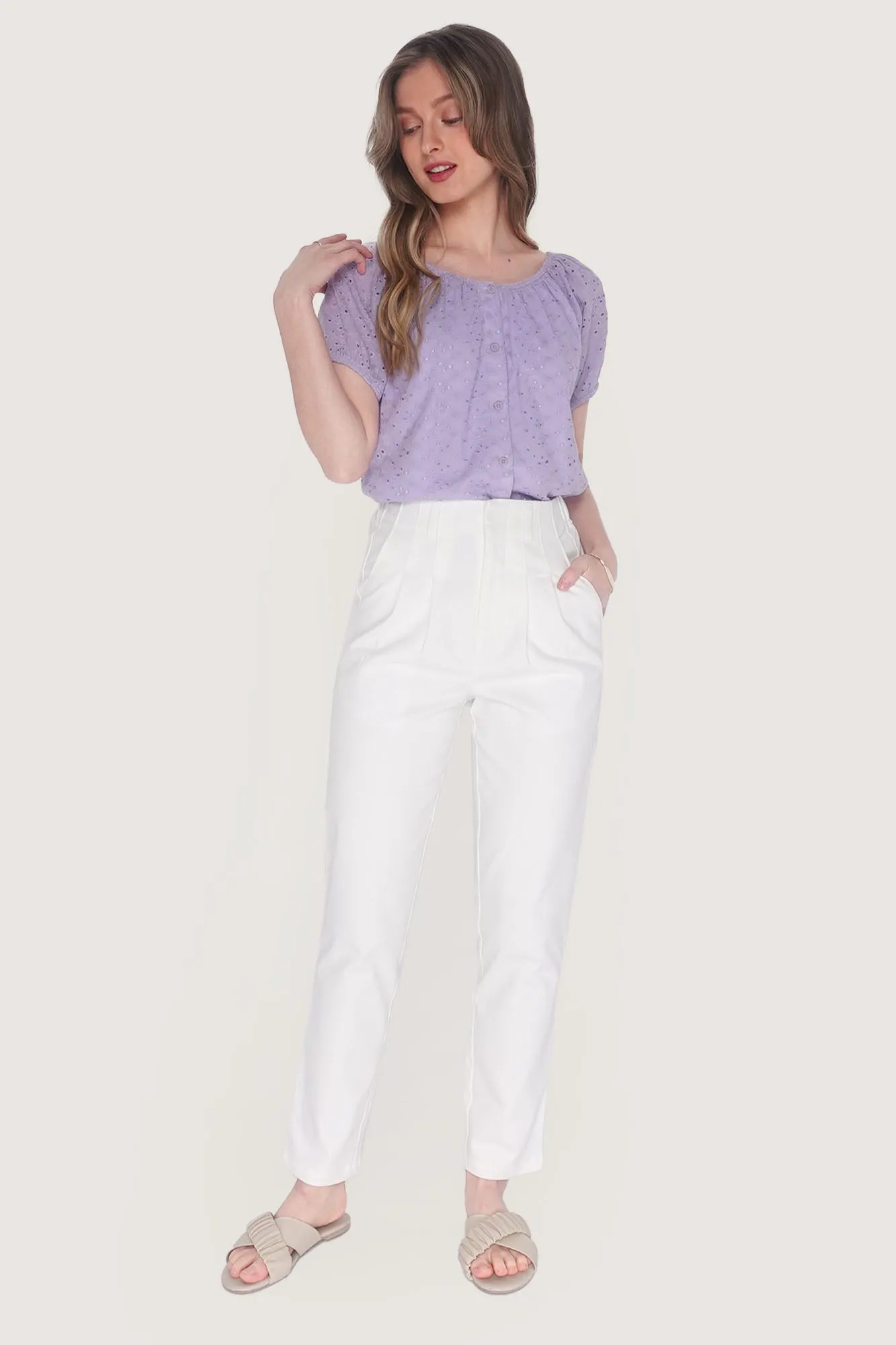 Eyelet Button Down Top