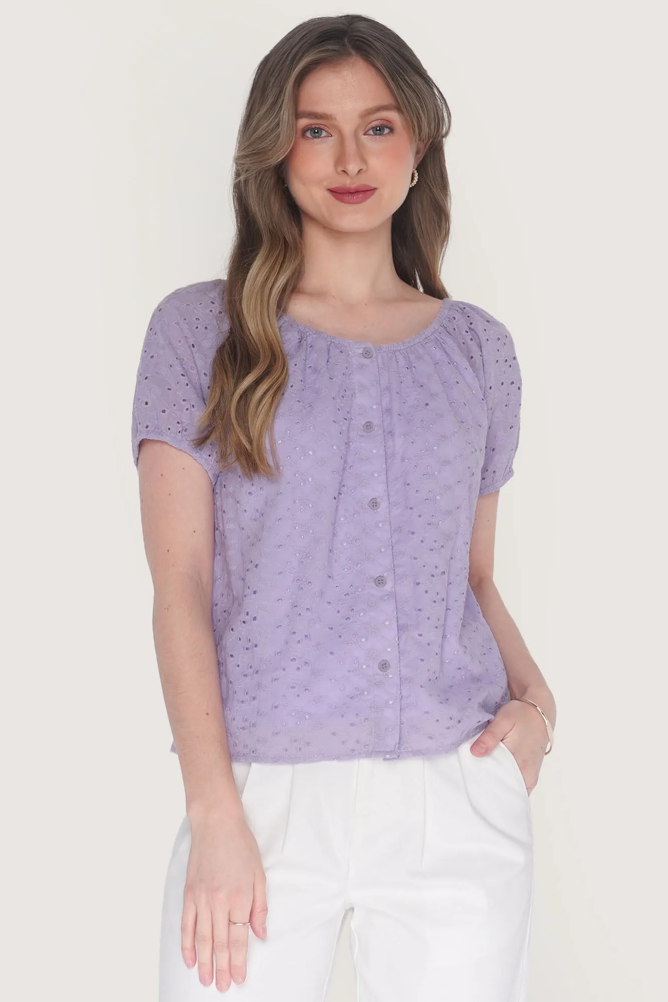 Eyelet Button Down Top