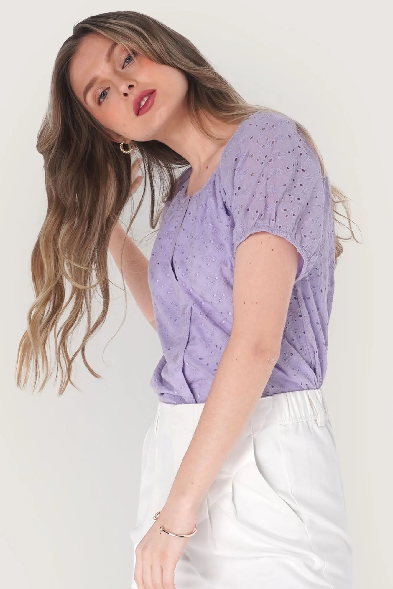 Eyelet Button Down Top
