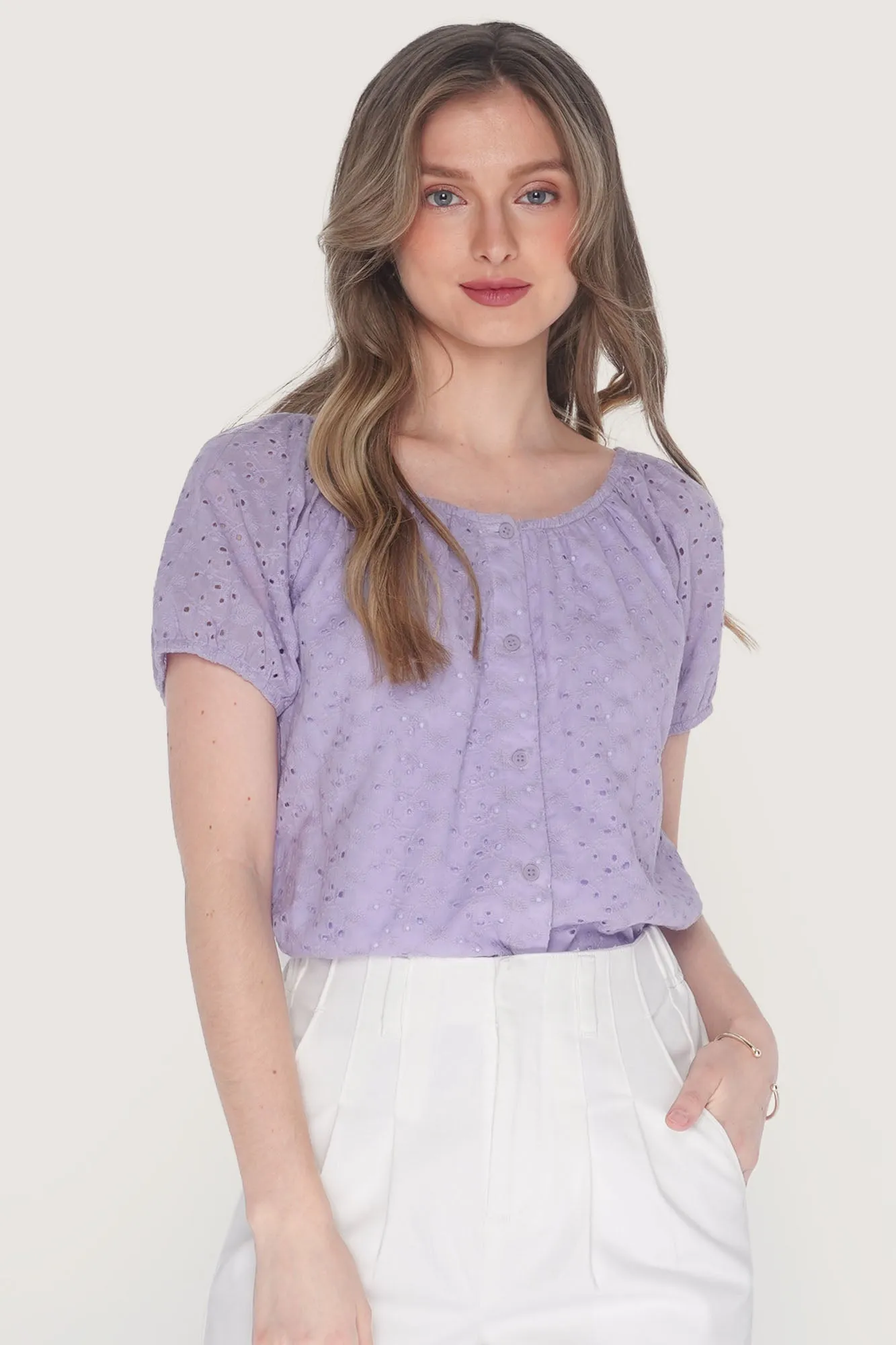 Eyelet Button Down Top