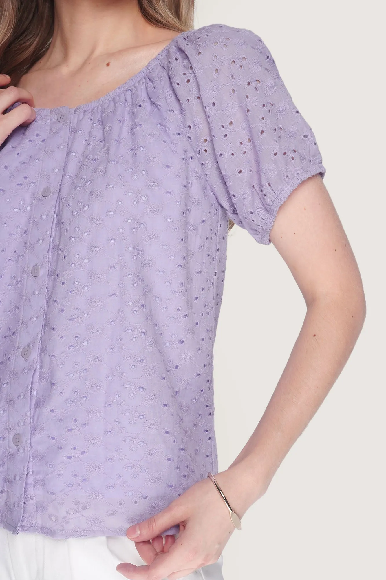Eyelet Button Down Top