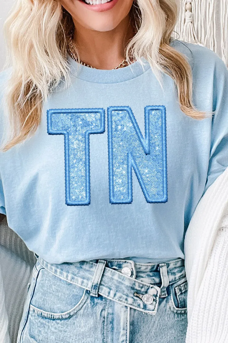 Faux Sequin Blue TN Transfer Short Sleeve Relaxed Fit T-Shirt