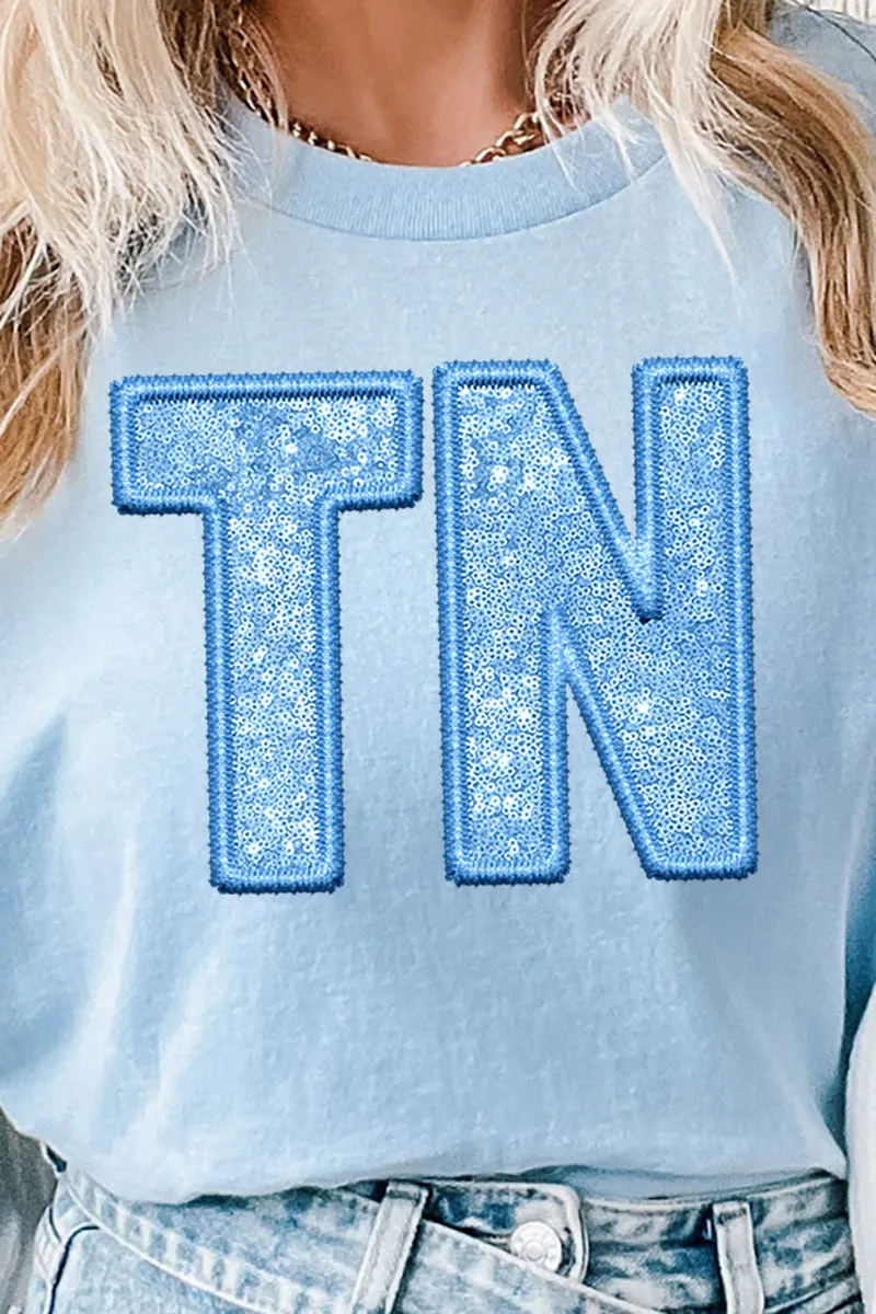 Faux Sequin Blue TN Transfer Short Sleeve Relaxed Fit T-Shirt