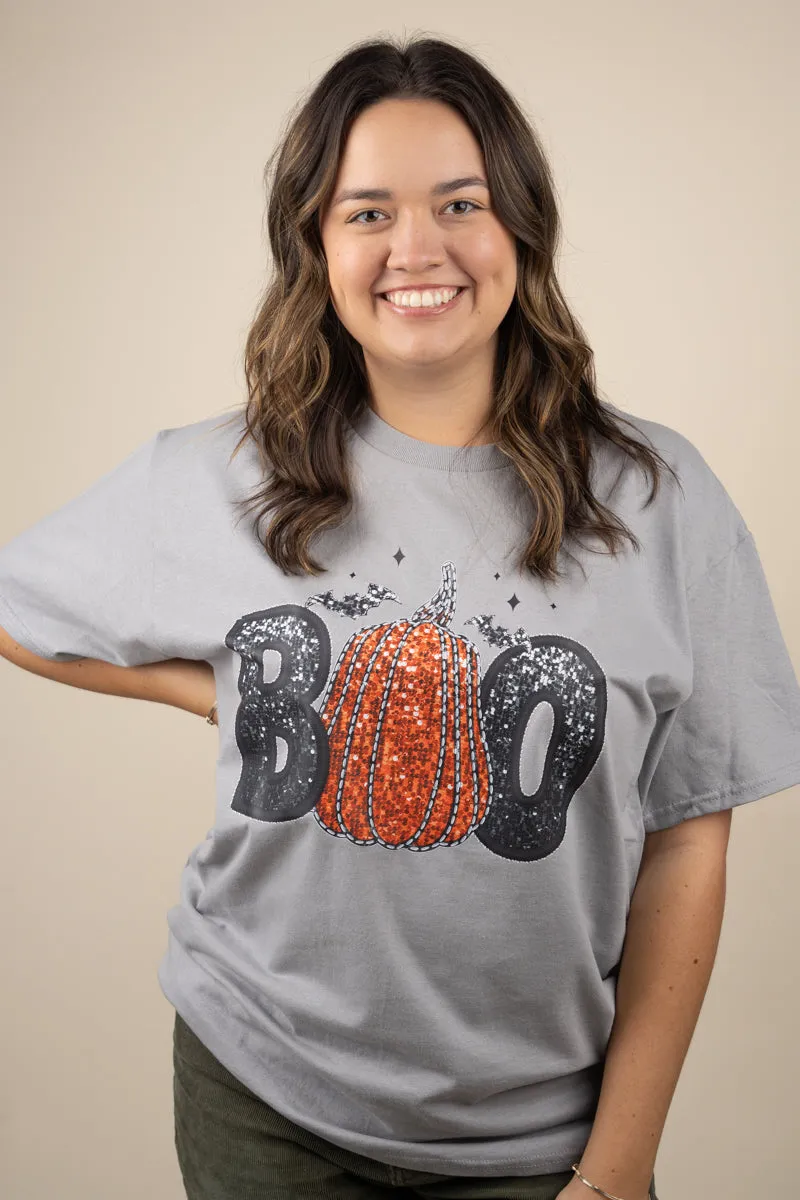 Faux Sequin Boo Transfer Short Sleeve Relaxed Fit T-Shirt