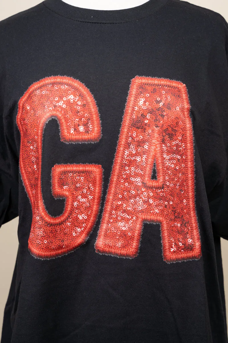 Faux Sequin GA Transfer Short Sleeve Relaxed Fit T-Shirt