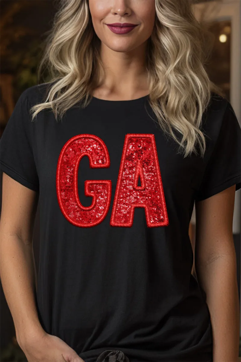 Faux Sequin GA Transfer Short Sleeve Relaxed Fit T-Shirt