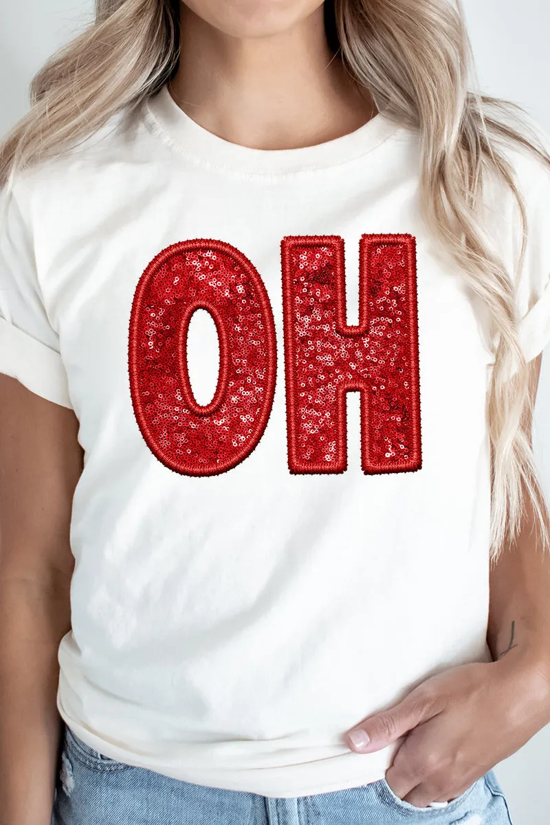 Faux Sequin OH Transfer Short Sleeve Relaxed Fit T-Shirt