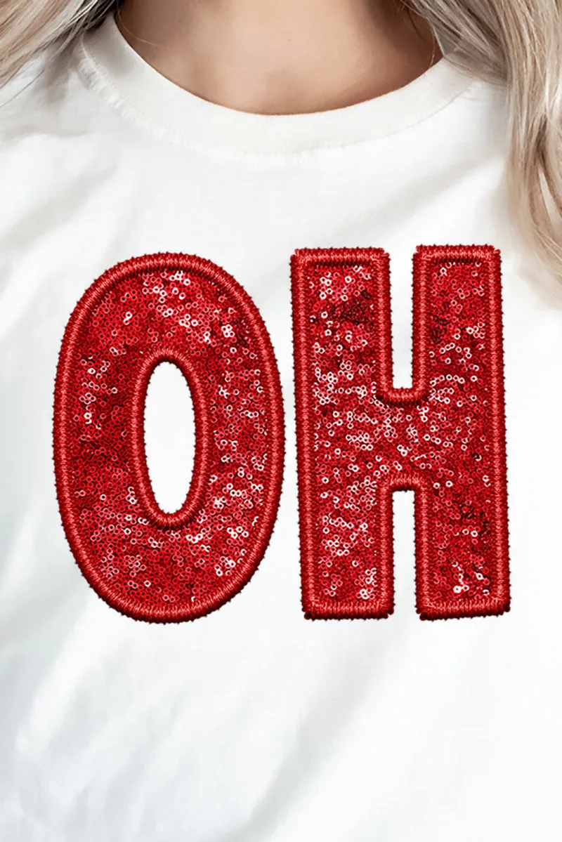 Faux Sequin OH Transfer Short Sleeve Relaxed Fit T-Shirt