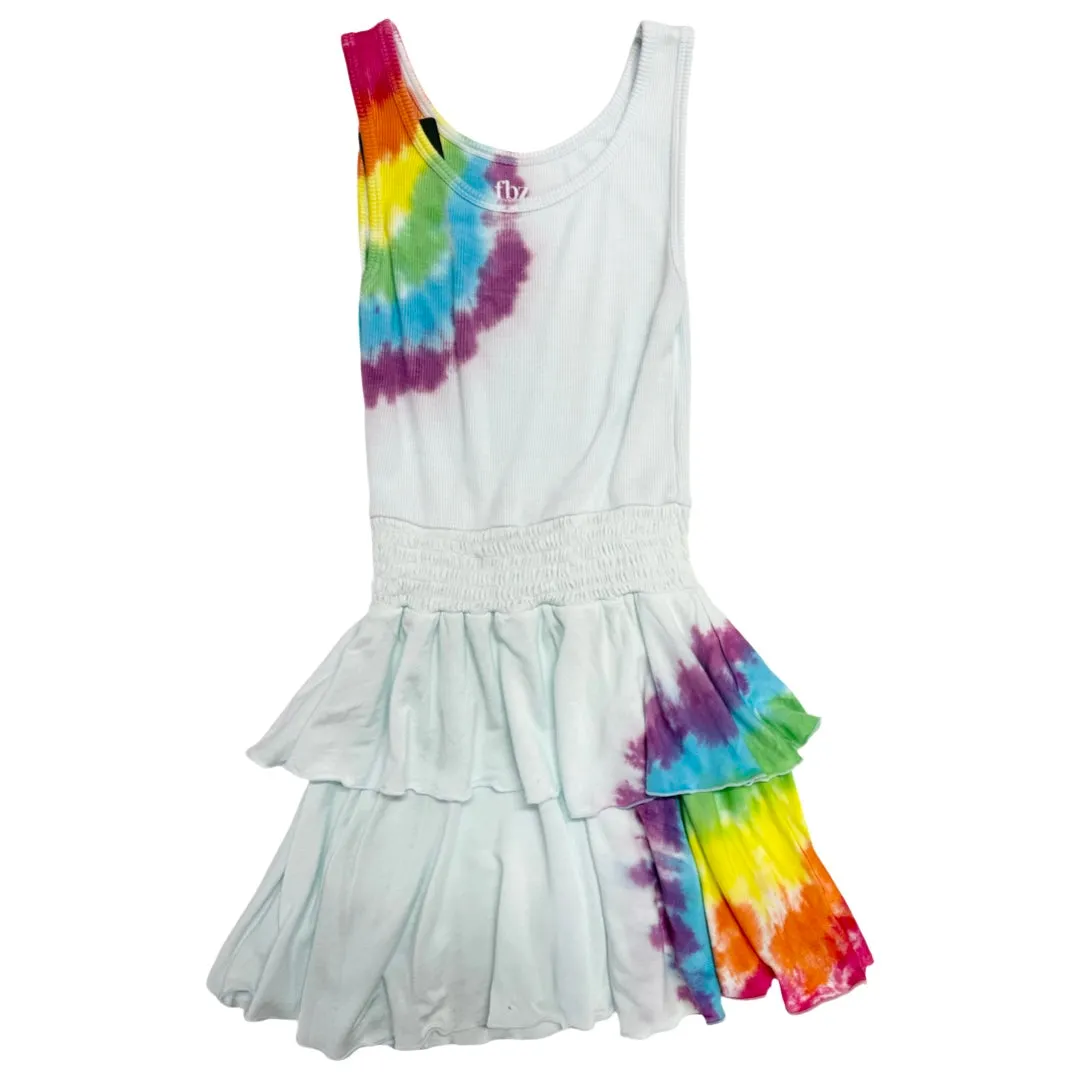 FBZ Rainbow Bullseye Blue Mist Tiered Sleeveless Dress