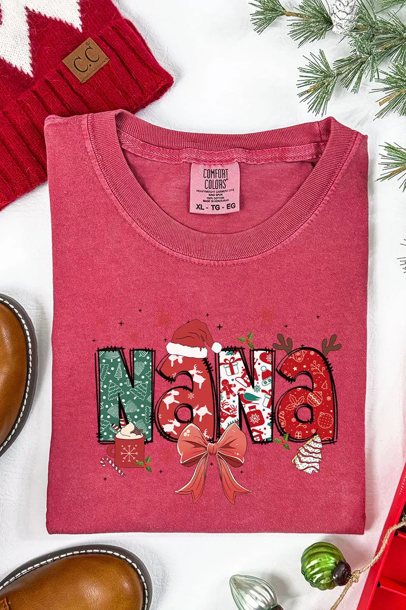 Festive Christmas Nana Comfort Colors Adult Ring-Spun Cotton Tee