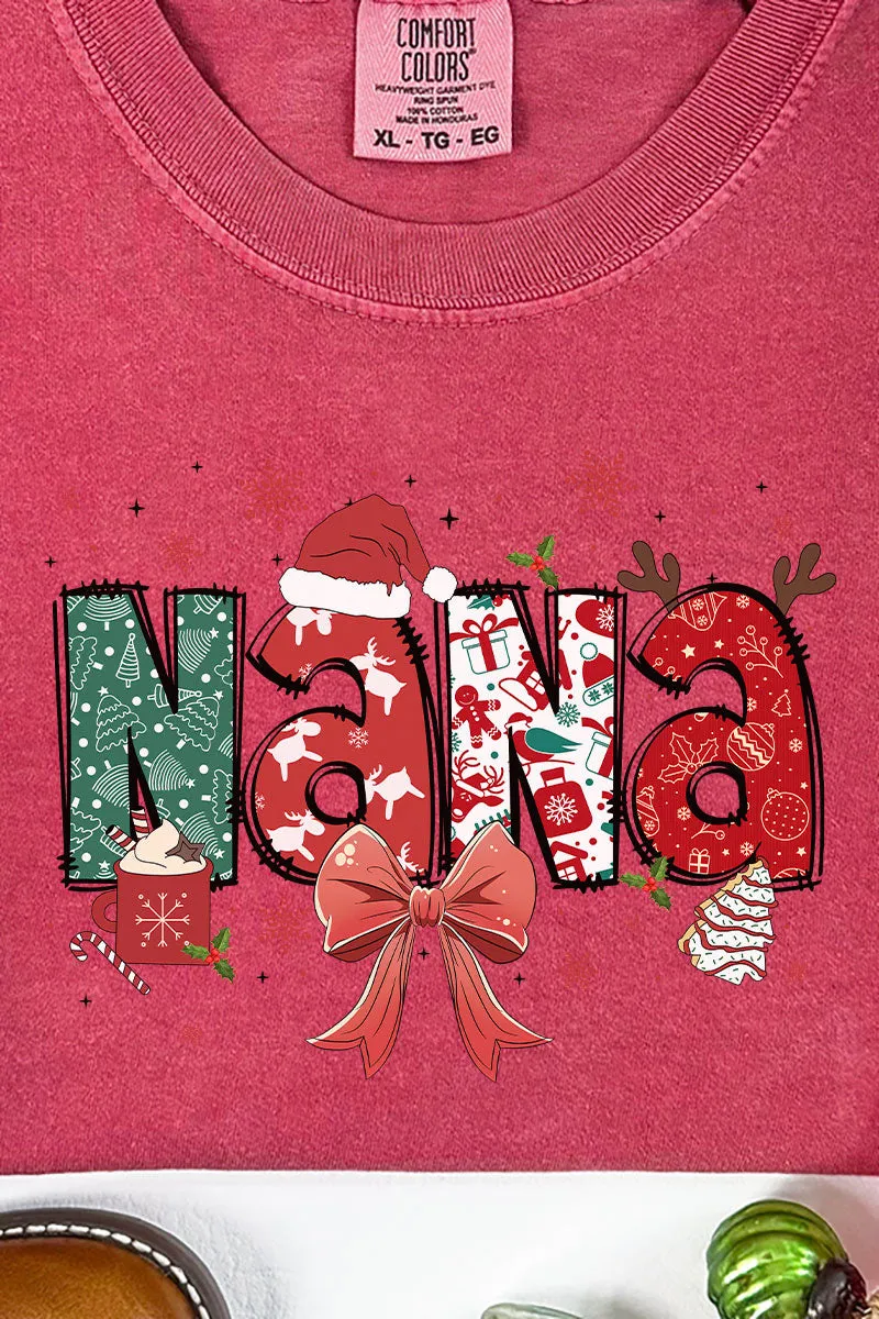 Festive Christmas Nana Comfort Colors Adult Ring-Spun Cotton Tee