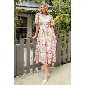 Floral Puff Sleeve Tiered Dress