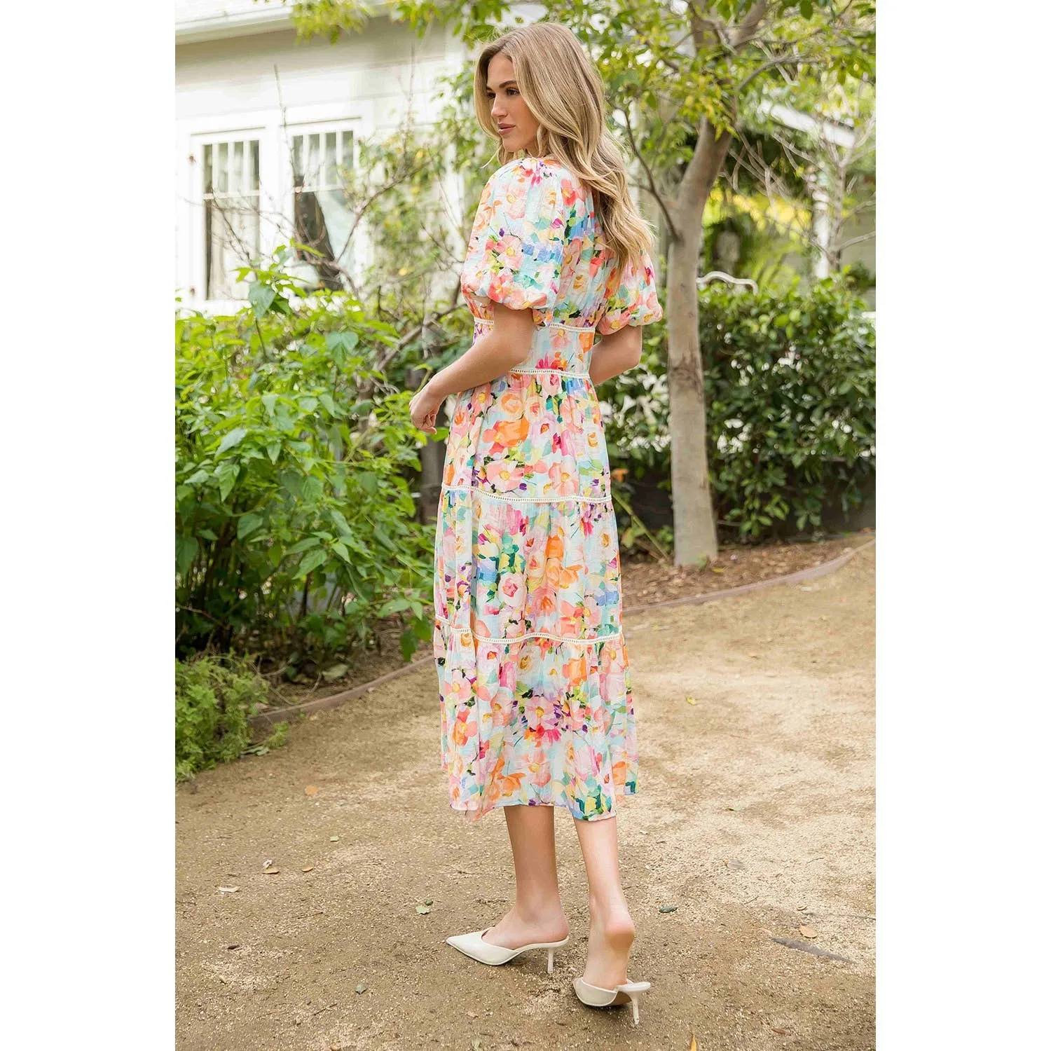 Floral Puff Sleeve Tiered Dress