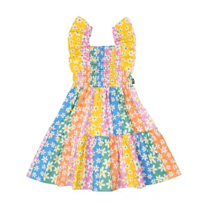 Floral Stripes Shirred Dress