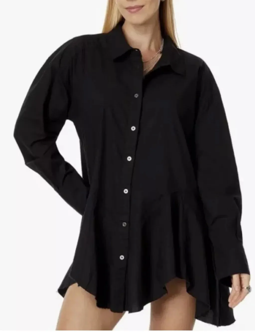 Free People Black Freya Poplin Shirt DRESS UK XS