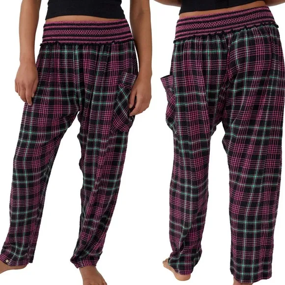 Free People NWT Plaid About You Pajama/Lounge Pants Size Small