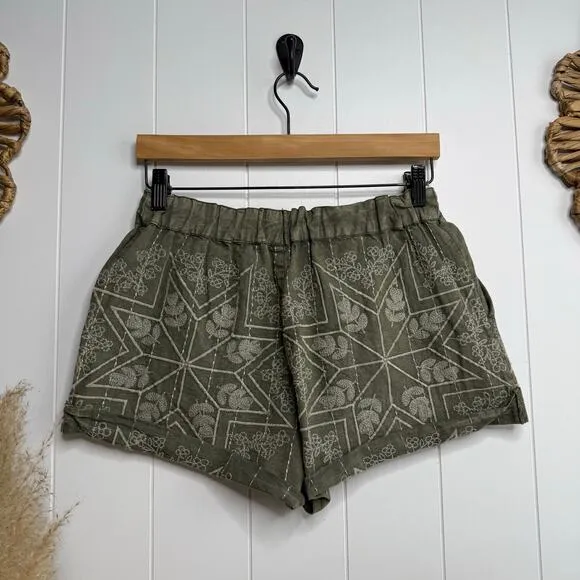 Free People shorts floral embroidered cotton linen high waist boho
